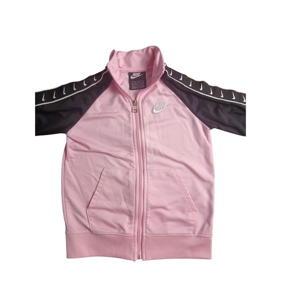 Nike Black & Pink Long Sleeve Zippered Sweater Size M  5-6 Years EmbroLogo #403C - Picture 2 of 7